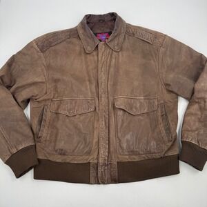 Verducci Mens Brown Leather Bomber Jacket Size 40 Aviator Flight Style